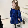 Mädchen Kleid Gold Samt Party Prinzessin Kleider für Jahr Herbst Kinder Kostüme Winter Langarm Weihnachten 210625