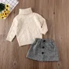 2-7Y Frühling Herbst Kleinkind Kind Kind Mädchen Kleidung Set Gestrickte Pullover Tops Plaid Röcke Outfits Kinder Kostüme 210515