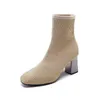 ¡Novedad de 2021! Zapatos de invierno tejidos de tela elástica, botines de Mujer, Botas de tacón alto de bloque, Zapatos de Mujer, botines, Botas sexis para Mujer Y1105