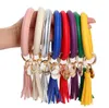 many colors Women Tassels Bracelets PU Leather Wrap Key Ring Leopard Lily Print Keychain Wristband Sunflower Drip Oil Circle Bangle Chains Wristlet