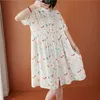 Übergroße Frauen Baumwolle Leinen Casual Kleid Neue Sommer Einfache Stil Vintage Print Lose Weibliche Knielanges Hemd Kleid S3541 210412