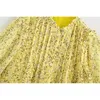 Vrouwen chique ruches bloemen print knoppen geplooide mini jurk vintage korte mouw met voering jurken casual vrouwelijke outfits 210520