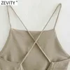 Cinturino per spaghetti da donna Sexy Chic Solid Camis Tank Lady Summer Backless Cross Lace Up Sling Short Crop Tops LS9010 210416