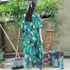 Johnature donne patchwork con scollo a V stampa floreale in cotone abito in lino in lino estate casual semplice manica corta moda donna vestito 210521
