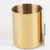 NEWStainless Steel Gold Round Port Flower Vase Cylinder Pen Holder Rose Vases Multifunction Storage Pencil Barrel Garden Decoration LLE10641