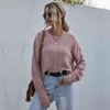 Frauen Casual Rosa Gestrickte Pullover Vintage Oansatz Übergroße Pullover Mädchen Tops Neue Ankünfte Herbst Mode Lose Pullover 210412