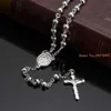 Fashion Jewelry Womens Mens Necklace Top Quality Stainless Steel White Bead Rosary Chain Jesus Christ Cross Pendant