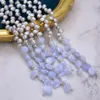 Bijoux guaiguai 3 brins Grey Pearl Blue Chalcédoine Agates Long Collier fait à la main pour femmes Real Gems Stone Lady Fashion Jewelle6162288