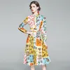 Modedesigner Runway Shirt Kleid Frühling Herbst Frauen Kleid Langarm Vintage Blumen Druck Schlanke Elegante Party Kleider 210514