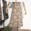 Wonder Elegant Floral Print Long Beach Purple Rok Vintage Mujer Maxi Retro Elastische Hoge Taille A-lijn 210510