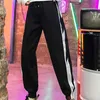 Pantalon de mode d'été noir blanc pantalon hip hop femmes joggers sweat streetwear côté rayure pantalon long femme 210520