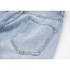 [Дикс] Женская летняя мода джинсы высокой талии сплошной цветной дырки темперамент свободные джинсовые штаны шириной ноги 13Q450 210527