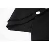 Nieregularne pojedyncze breasted czarny sweter kobiety wiosna brzegu przycięte kardigan dzianiny wierzchołki koreańskie luźne streetwear olbitwear 210417