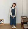 2 Farben Herbst langes Kleid koreanischen Stil Soild Farbe lose Vintage Spaghettiträger Kleid Damen Cord Tank Kleid (X1668) 210423