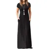 Elegant lång sommarklänning kvinnor kortärmad maxi klänning damer parti casual klänningar kvinnlig robe femme grön röd xxl