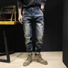 Mode streetwear män jeans högkvalitativa elastiska bomull rippade denim punk byxor retro blå vintage designer smala långa byxor