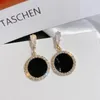 Mode Korea Trendy Rhinestone Black Emamel Round Metal Dangle Earring For Women Gold Drop Smycken Chandelier