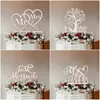 20 sztuk Hollow Letter Love Właśnie żonaty Mrmrs Cake Topper Bride and Groom Drewniany Tort weselny Topper na wesele dostawy