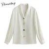 Yitimuceng lange mouwen blouse vrouwen knop omhoog shirt witte tops chiffon office lady solid mode items kleding 210601