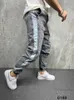 Erkekler için Yırtık Kot Yan Çizgili Streetwear Hip Hop Denim Jogger Pantolon Slim Fit Sıkıntılı Pantolon