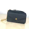 Women envelope zipper wallet credit card holder coin purse all black logos embossed genuine leather empreint Recto Verso top 7A qu218E