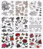 36 Design Sketch Flowers Tijdelijke tatoeages Grote zwarte roos Pioen Waterdichte nep voor Dames Heren Paer Paer-33