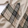 Qeils Frauen Frühling Herbst Plaid Unregelmäßige Split Joint Bluse Revers Langarm Lose Fit Shirt Mode 210401