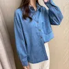 Katoenen jeans vrouwen blouse mode lange mouw vest shirts vrouwen vintage denim vrouwen tops casual losse blusas 11969 210527