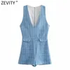 Женщины мода V шеи без рукавов Tweed шерстяные Playsuits Office Lady Back молнии тонкий сиамский шикарный шорты Rompers P1010 210416