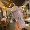 Mode Sublimation Blanks PC Vattenflaska Muggar Kettle Cup med kaffekoppar Män och kvinnor Favorit Starbucks Rainbow Transparent Tumbler H1102