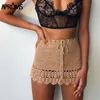 Aproms Elegant Handmade Cotton Crochet Mini Skirts Women Summer High Waist Bow Tie Skirt Ladies Beach Bikini Bottoms Saias 210619