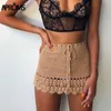 Aproms élégant fait à la main coton Crochet Mini jupes femmes été taille haute noeud papillon jupe dames plage Bikini bas Saias 210619