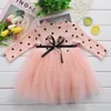 Citgeett Newborn Toddler Kids Baby Girls Long Sleeve Knitting Dot Lace Tutu Dress Clothes 0-4Y Q0716