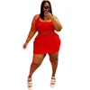 Plus size 5XL Women sexy 2 piece Dress Summer Clothing casual solid color mini skirts suits spaghetti strap tank top+skirt 5340