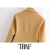 TRAF Women Fashion Single Breasted Jackor Woolen Coat Vintage Långärmad Ryggventiler Kvinnlig Ytterkläder Chic Overcoat 210415