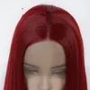 Red Synthetic Lacetal Wig Symulacja Ludzkich Włosów Koronki Przednie Peruki 12 ~ 26 cali Silky Stright Pelucas 18123-1557