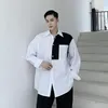 남성 일본 스타일 streetwear 힙합 셔츠 남자 블랙 화이트 스플 라이스 캐주얼 느슨한 긴 소매 남자 셔츠