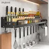 Joybos kitchen rangement étagère mur à épices murales espace en aluminium multifonctionnel Organisateur de Kichen sans punch 211112