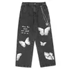 Hip Hop papillon chaîne impression jean droit jambe large pantalon Harajuku surdimensionné Streetwear lâche Joggers hommes Baggy pantalon 210723