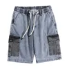 Men's Jeans Men Denim Shorts Nice Streetwear Elastic Waist Breeches Male Big Pocket Casual Half Jean Summer Cargo