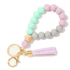 Keychains Wristlet Keychain Bracelet Silicone Beads Keyring Handmade Womens Key Holder Wrist Strap Gifts184H