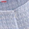Tangada Moda Kadınlar Mavi Ekose Tüvit Kayışı Elbise Kolsuz Backless Geri Fermuar Kadın Mini Elbise 3H87 210609