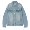 IEFB Men's Wear Ligh Blue Oversize Jeans Jacket Korean Trend Causal Lapel Long Sleeve Off Shoulder Jeans Coat 9Y7115 210524