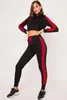 Röd Svart Striped Patchwork Sportiga Tracksuit Kvinnor Set 2 Piece Sweater Suit och Casual Hoodies Top + Sweatpants 210525