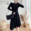 Spring Autumn Korean Slim Women Long Sleeve Christmas Dress Female Knitted Solid Pullover Sweater Robe Femme 210514