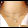 & Pendants Drop Delivery 2021 Women Multi-Layer Pendant Necklaces Metal Artificial Pearl Personality Trend Simple Necklace Sweater Chain Fash