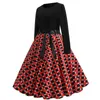 Casual Sukienki Kobiety Elegancka Rocznika Dress 2021 Polka Dot Drukowana Party Vestidos Z Długim Rękawem A-Line Retro Retro Plus Size