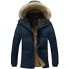 Men's Down & Parkas HENCHIRY Autumn Winter Thickened Warm Hooded Jacket Solid Color Zipper Wool Collar Cotton Shirt Splicing Contrast Coat P
