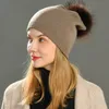 Beanie/Skull Caps Vendita all'ingrosso Vera pelliccia di procione Pom Cappello lavorato a maglia Donna Berretti Cashmere Inverno Donna Ragazza Cotton Skullies Berretto di lana Delm22