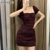 Lato Backless Sexy Vintage Plaid Krótka sukienka Gothic Harajuku Mini Dresses Stroje dla kobiet Vestido de Mujer 210709